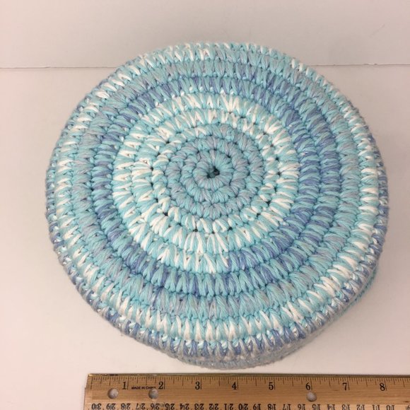 Blue Yarn Rope Bowl‎ Handle Flowers Button Handmade - Picture 4 of 9